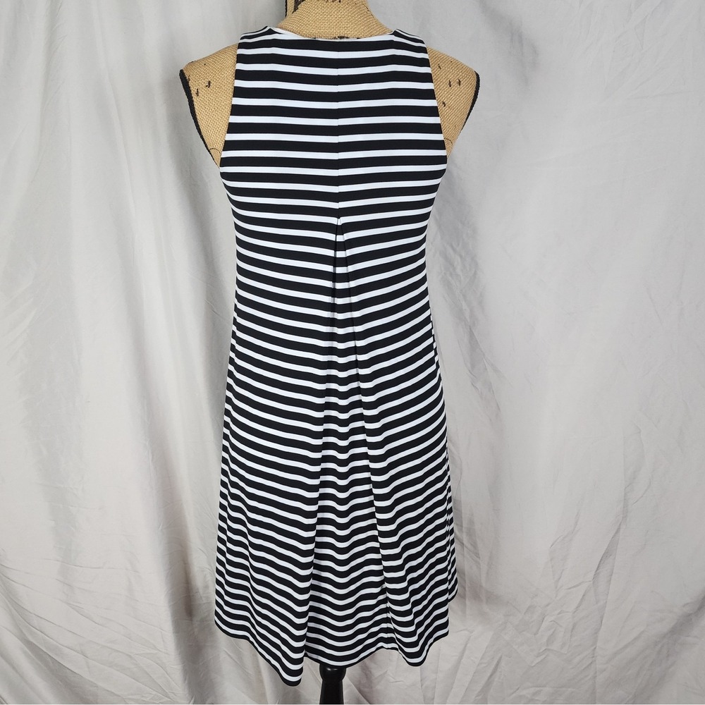LAUREN RALPH LAUREN Size XS Black & White Pleated Back Viscose Blend Tank Dress‎